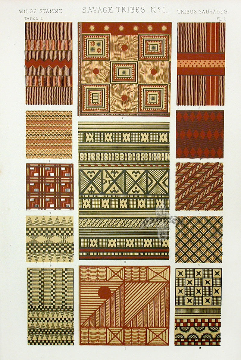 Owen Jones Grammar of Ornament Antique Print Tribal Textiles