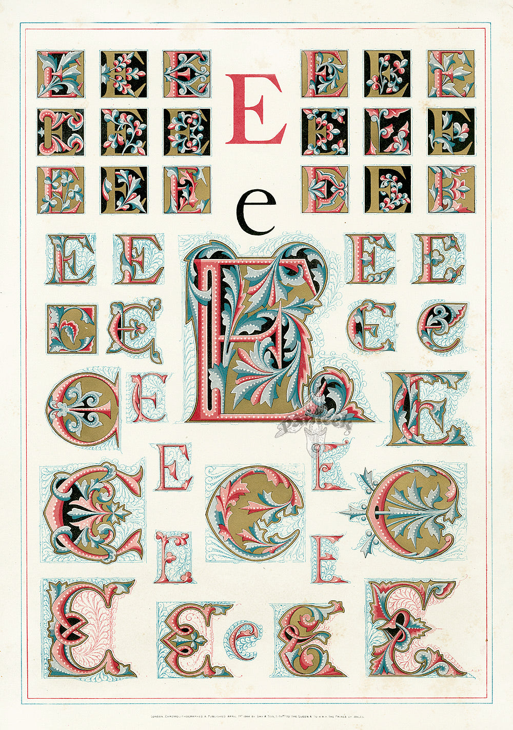 Owen Jones Initial Designs 1864 Print Letter E