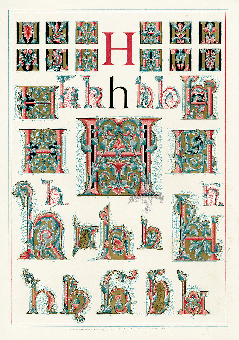 Owen Jones Initial Designs 1864 Print Letter H