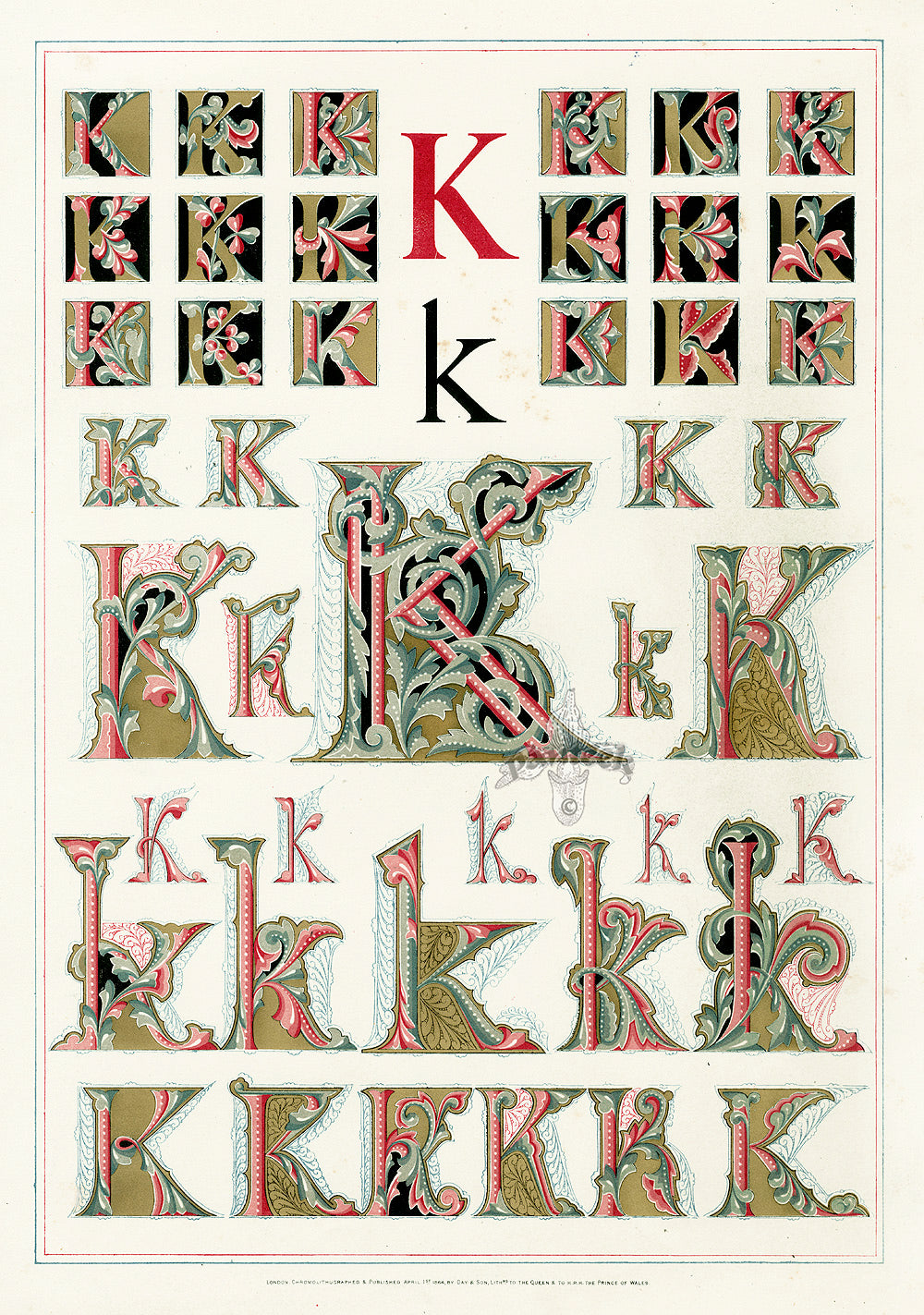 Owen Jones Initial Designs 1864 Print Letter K