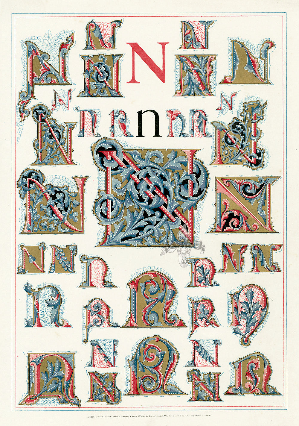 Owen Jones Initial Designs 1864 Print Letter N