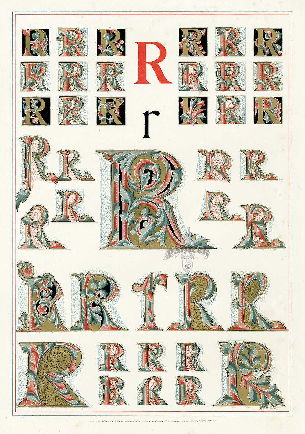 Owen Jones Initial Designs 1864 Print Letter R