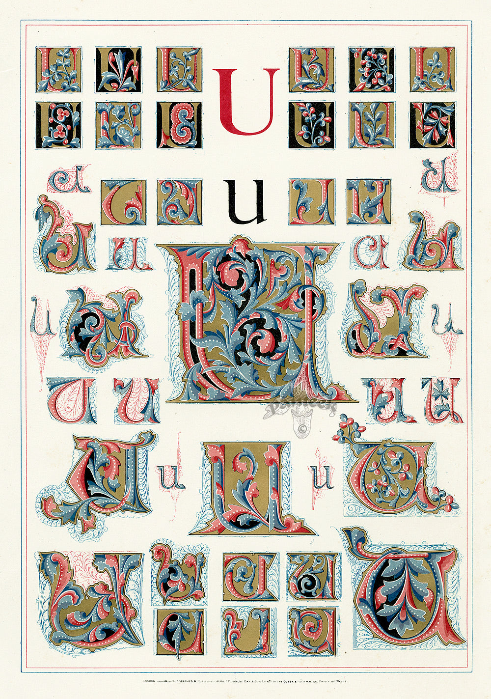 Owen Jones Initial Designs 1864 Print Letter U
