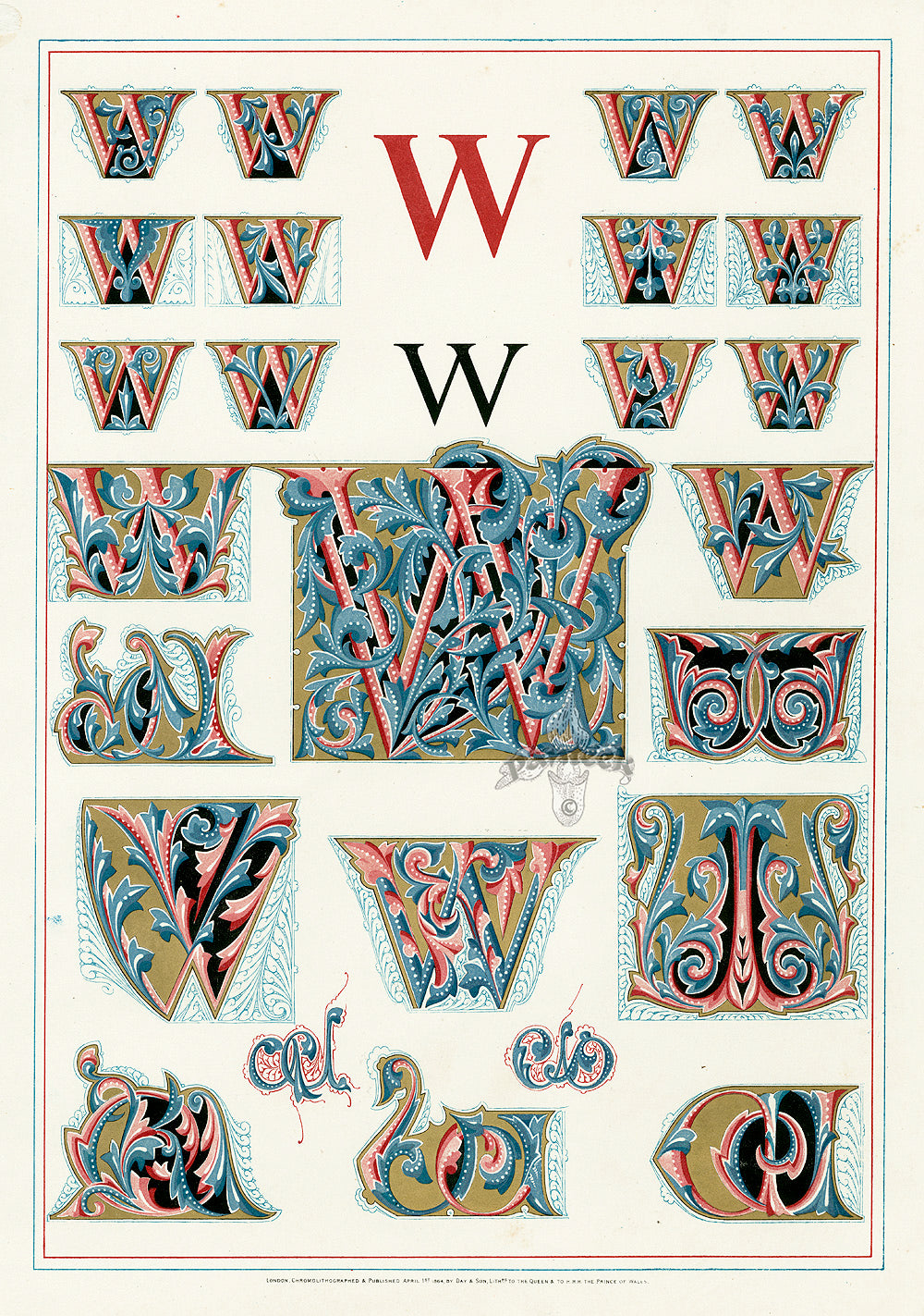 Owen Jones Initial Designs 1864 Print Letter W