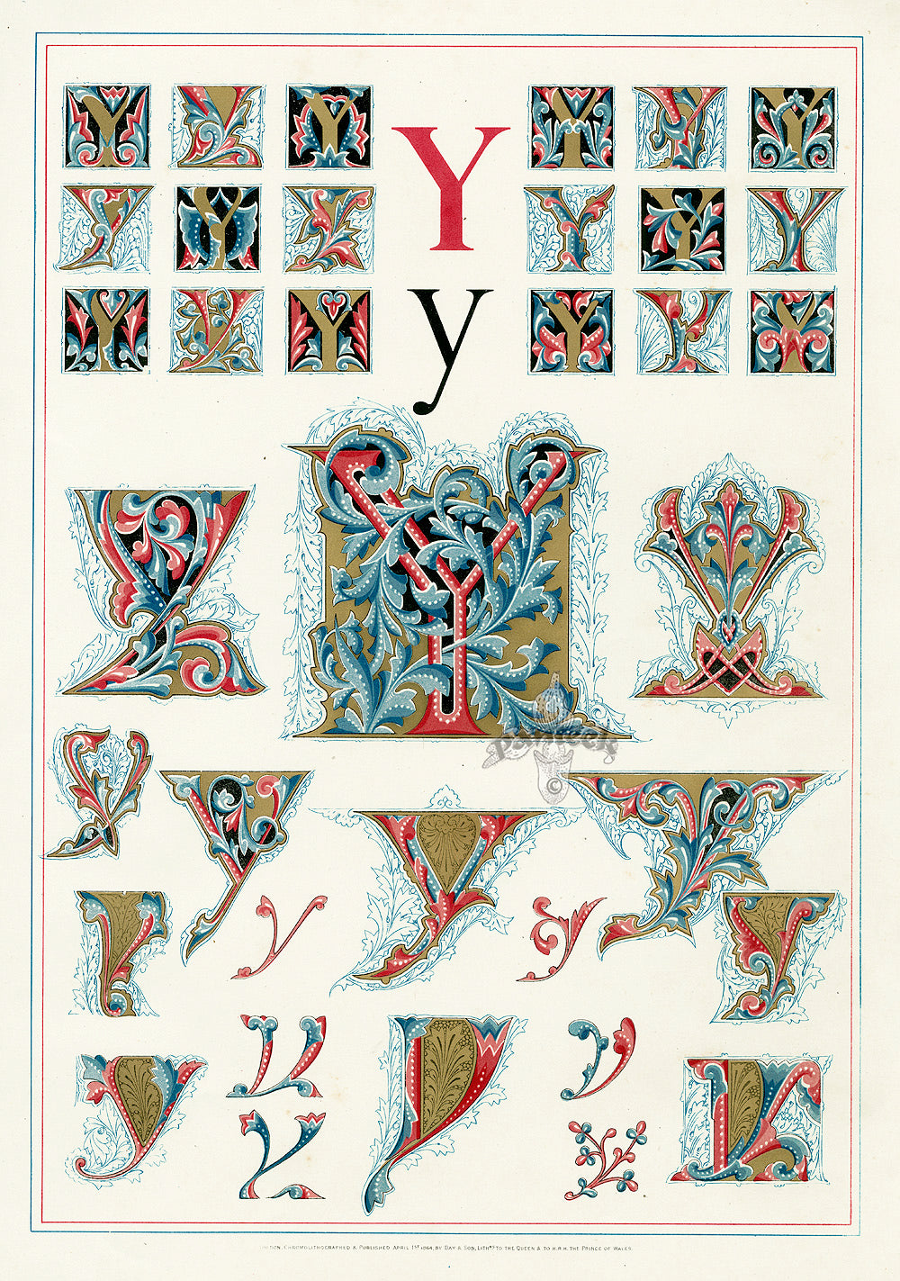 Owen Jones Initial Designs 1864 Print Letter Y