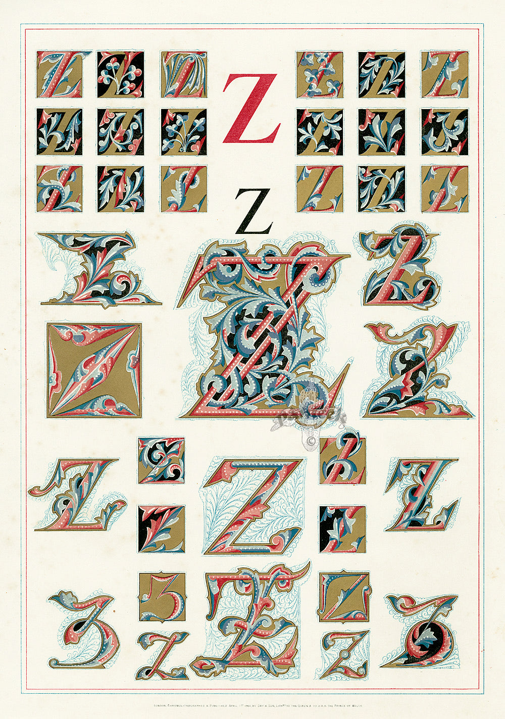 Owen Jones Initial Designs 1864 Print Letter Z