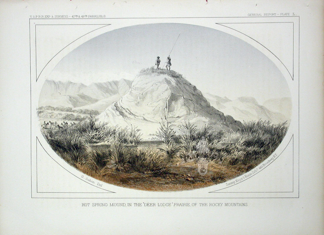 Pacific Railroad Original Print Hot Spring Mound, Rocky Mountains