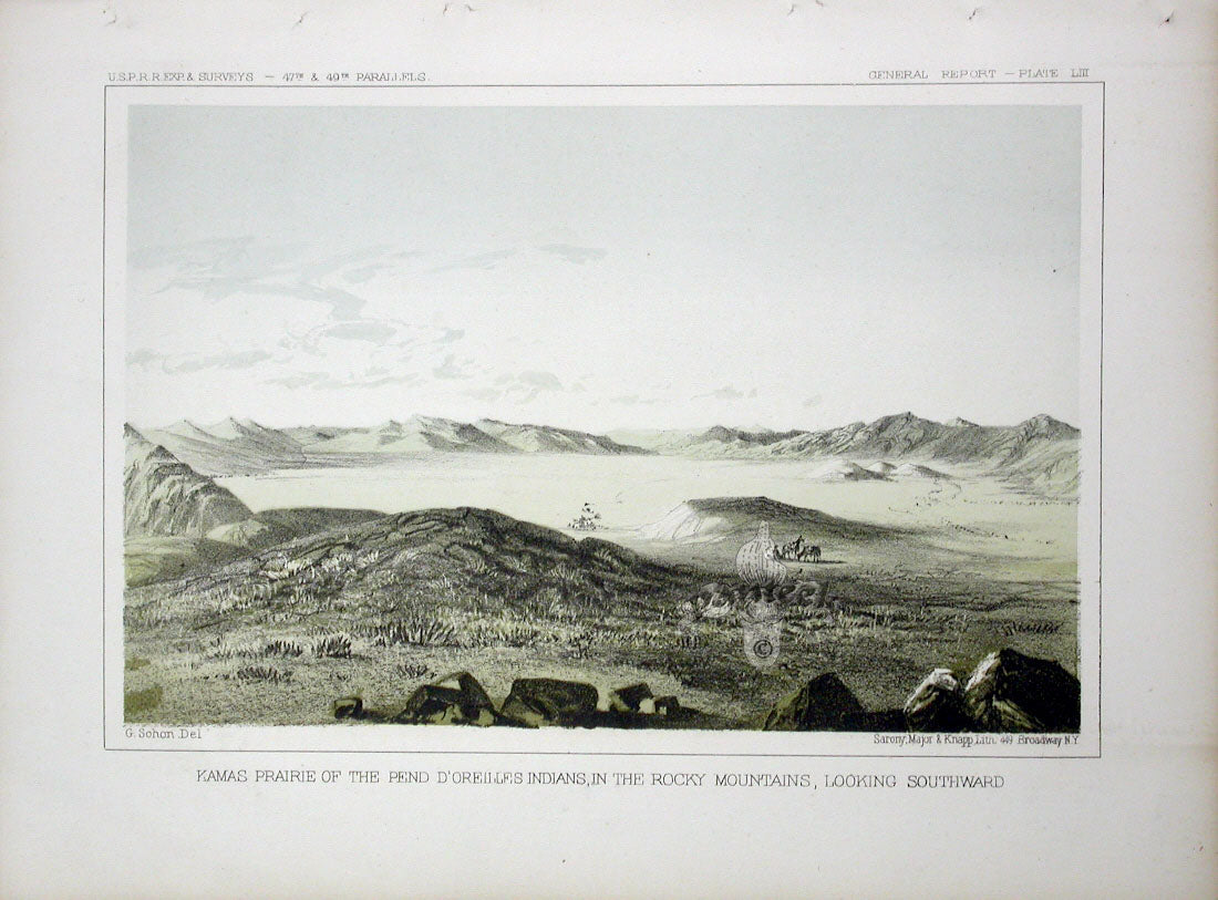 Pacific Railroad Original Print Kamas Prairie, Rocky Mountans