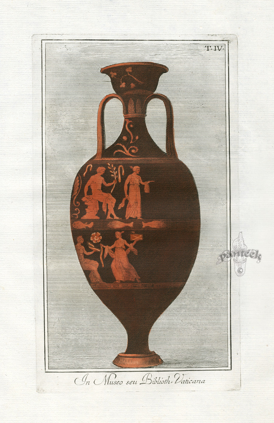 Passeri Antique Print 1775 Vases Museum Vatican Library, Fish