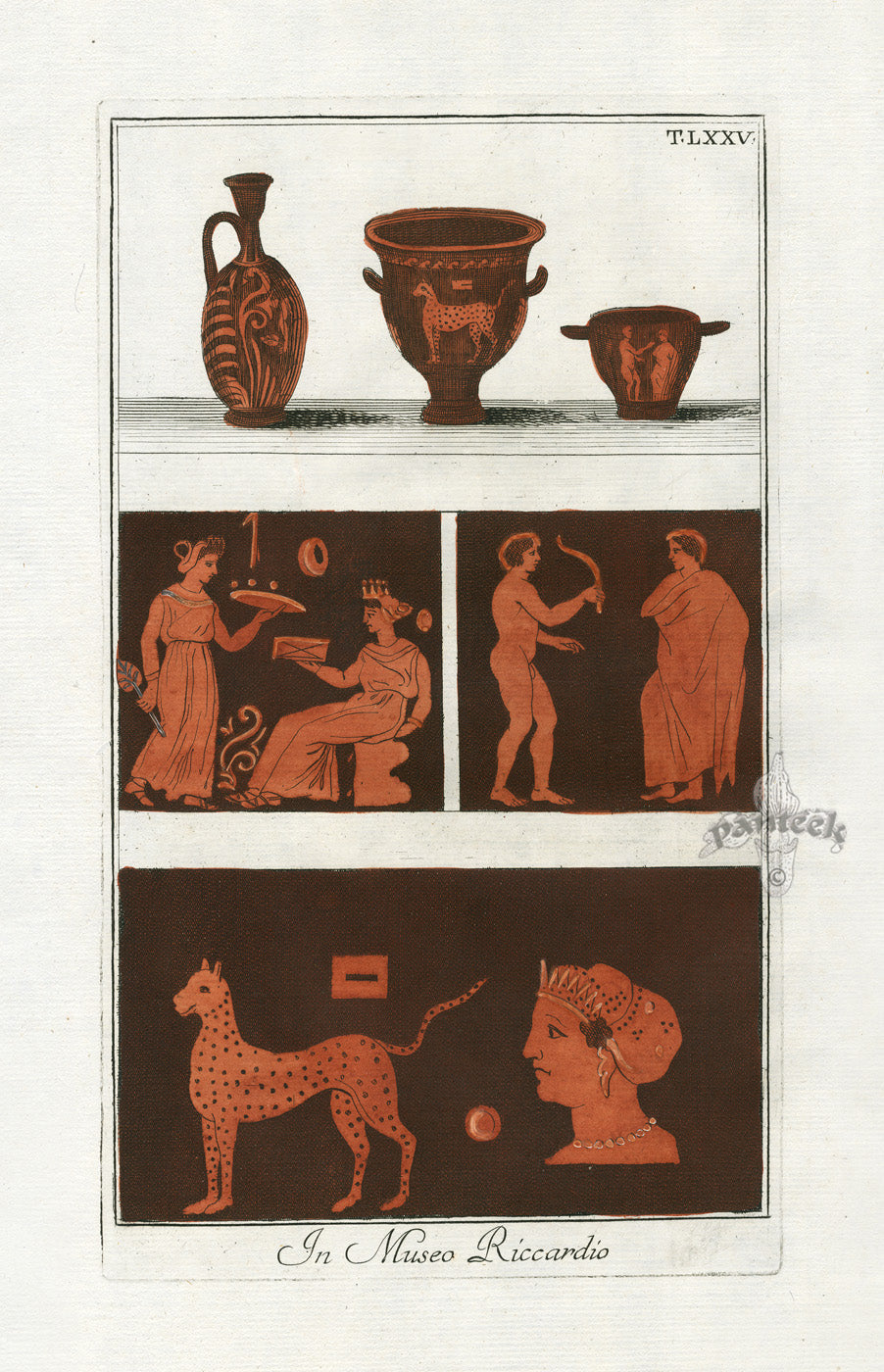 Passeri Antique Print 1775 Vases Riccardio Museum, Leopard