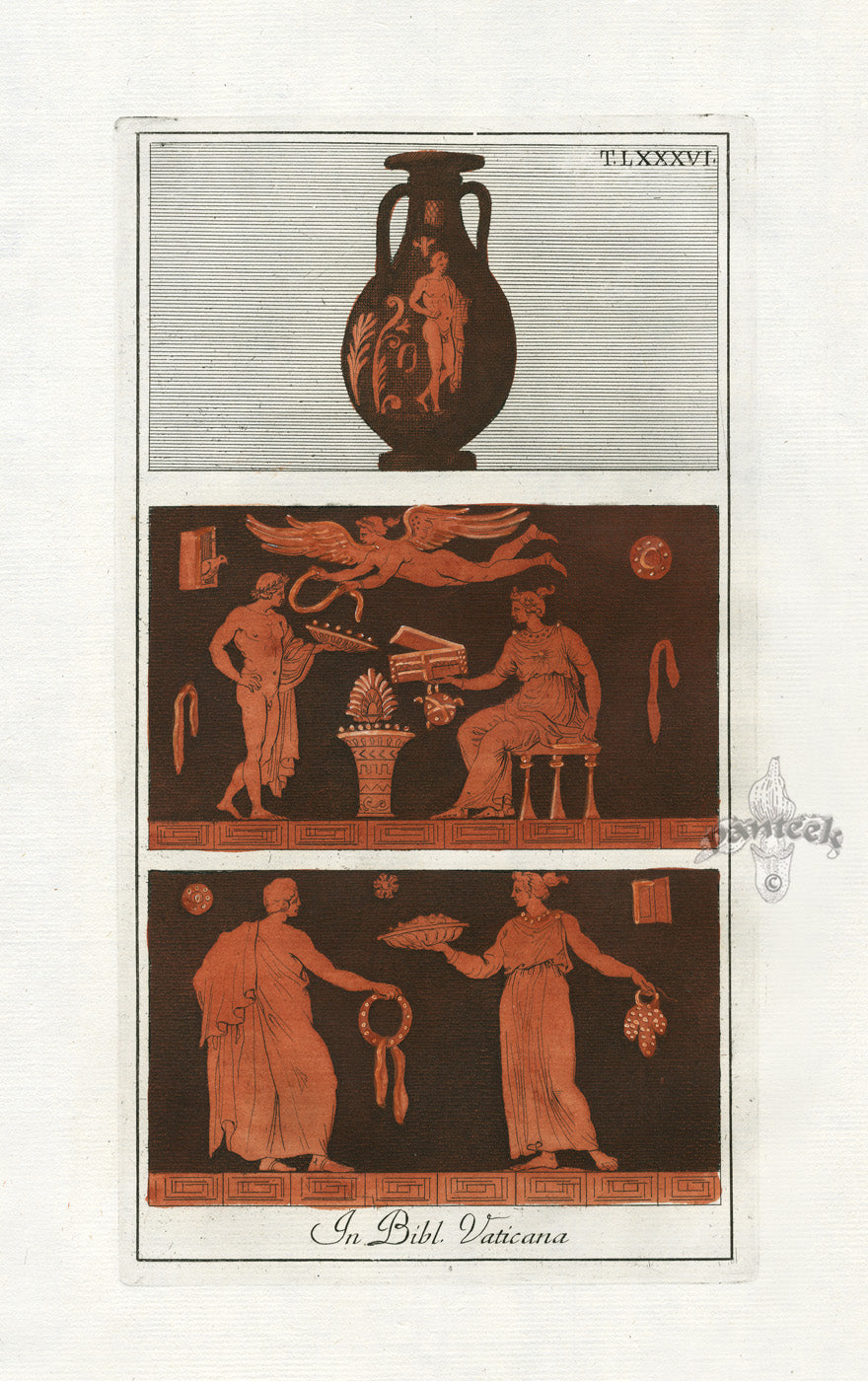Passeri Antique Print 1775 Vases Vatican Library, Angel