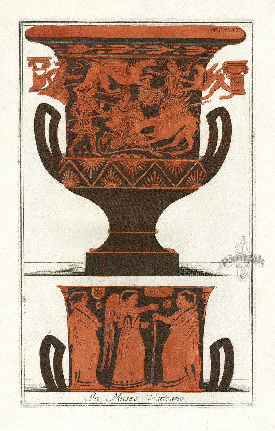 Passeri Antique Print 1775 Vases Vatican Museum, Griffins