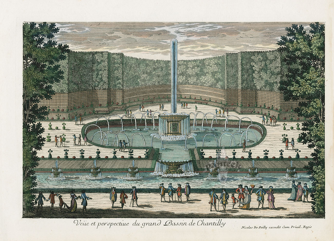 Perelle Original Architectural Engraving France Bassin de Chantilly