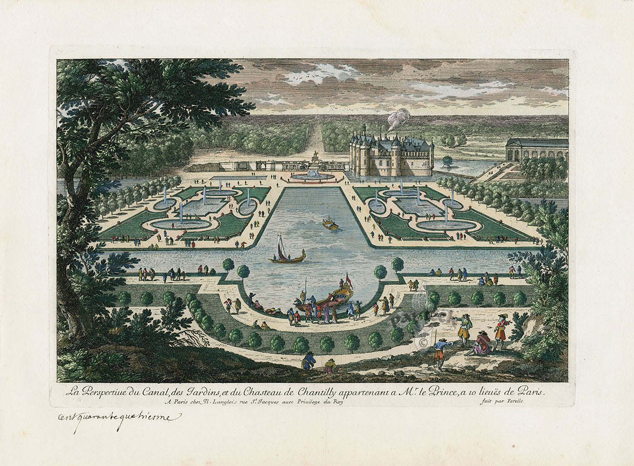 Perelle Original Architectural Engraving France Chateau de Chantilly