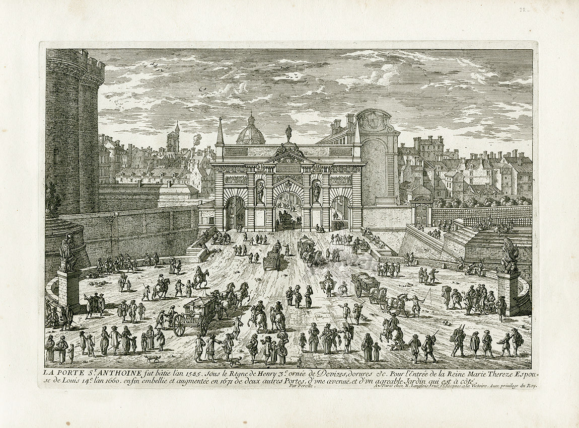 Perelle Original Architectural Engraving France Porte St. Anthoine