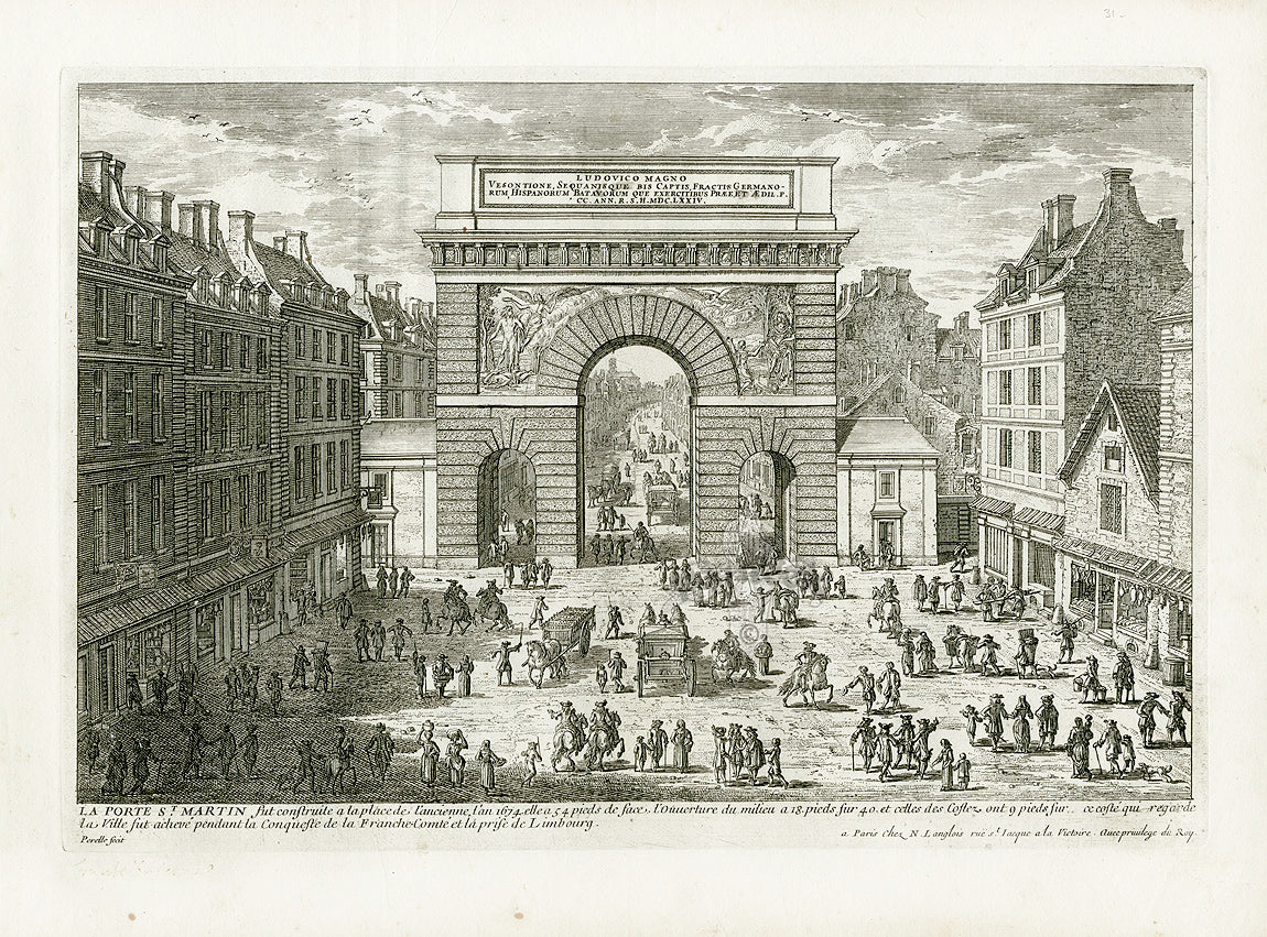 Perelle Original Architectural Engraving France Porte St. Martin