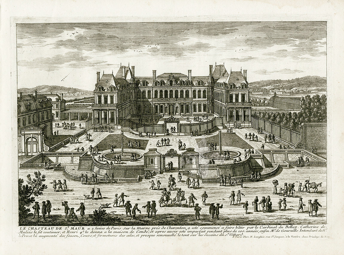 Perelle Original Architectural Engraving France St. Maur