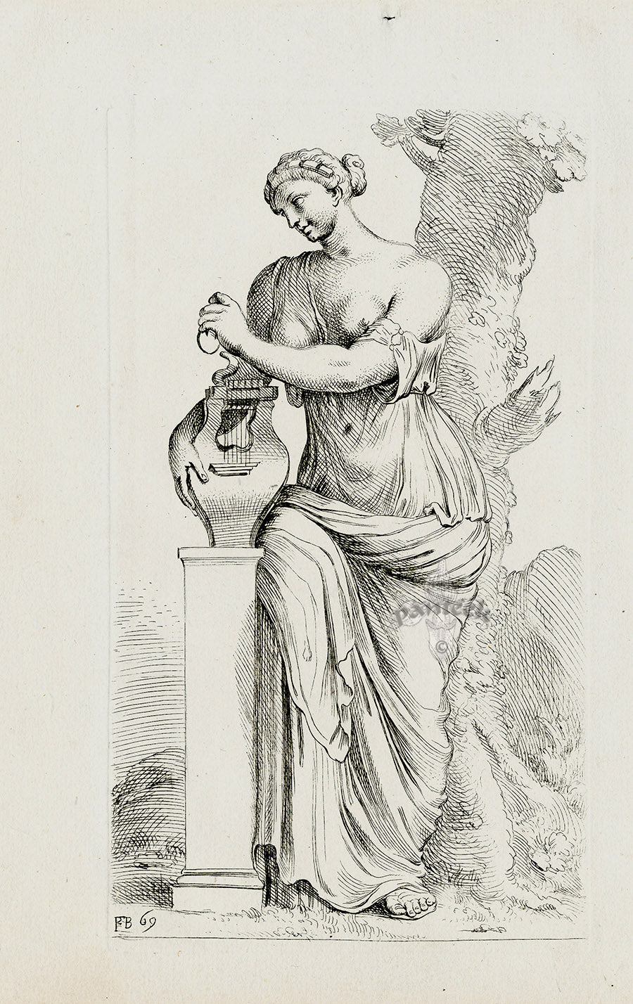 Perrier Antique Etching 1638 Muse of Dance