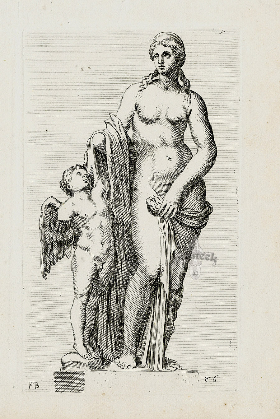 Perrier Antique Etching 1638 Venus & Cupid