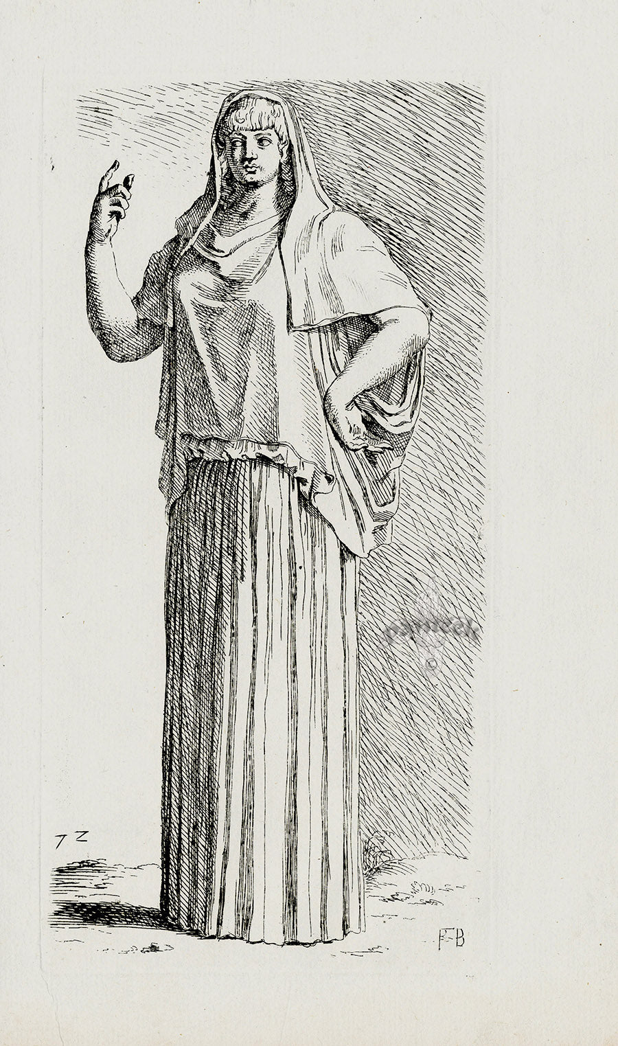 Perrier Antique Etching 1638 Vestal Virgin