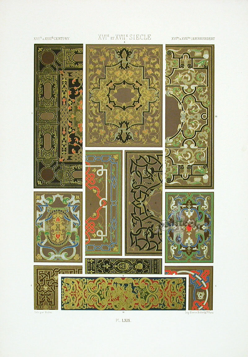 Racinet Decorative Art Nouveau Print 1889 16th & 17th Century Borders