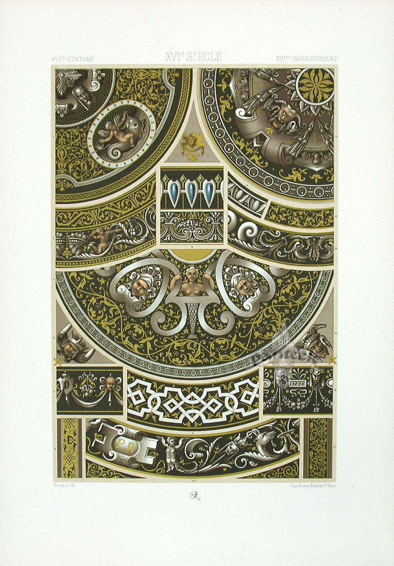 Racinet Decorative Art Nouveau Print 1889 16th Century Mermaid