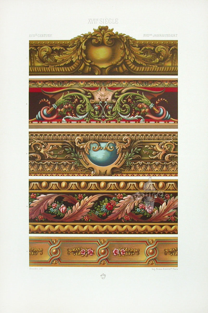 Racinet Decorative Art Nouveau Print 1889 17th Century Baroque