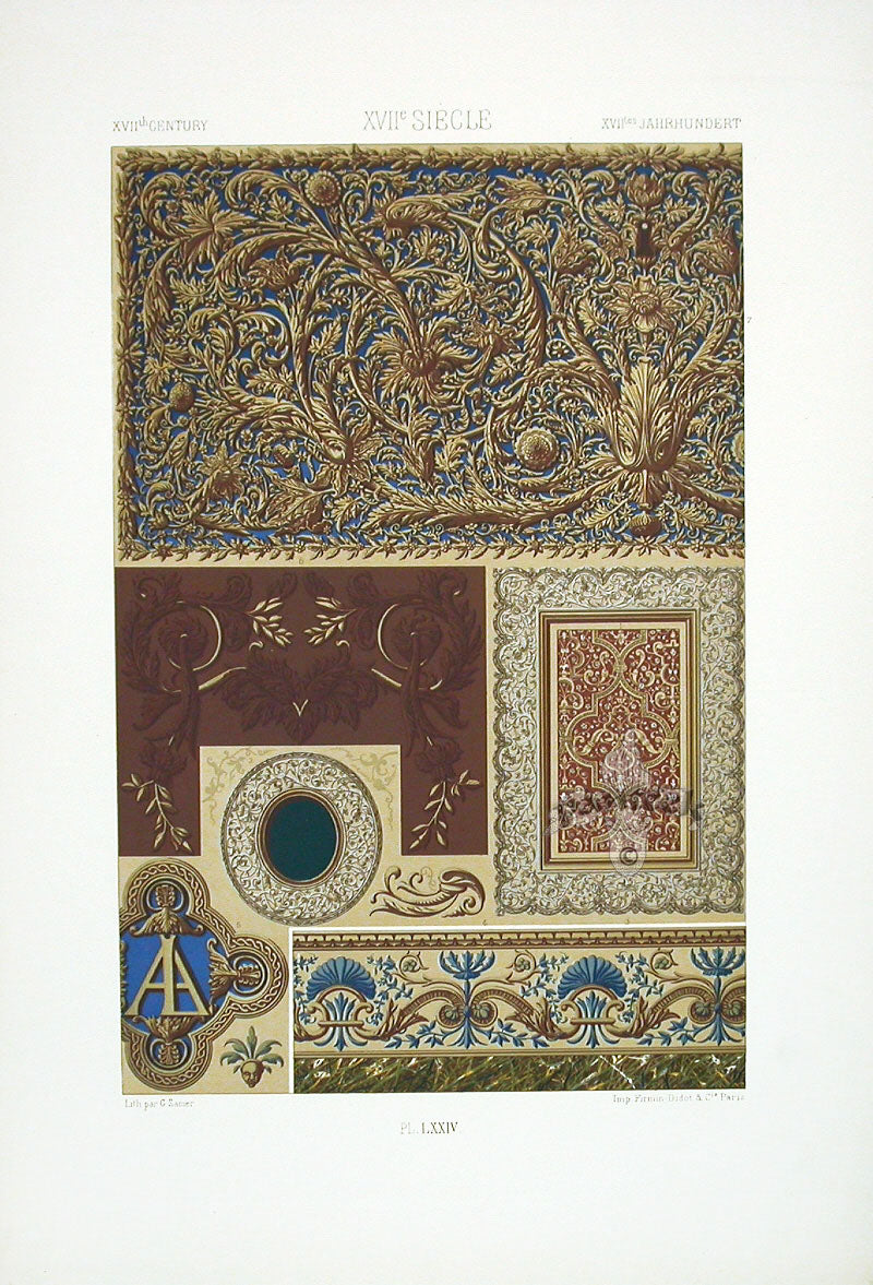 Racinet Decorative Art Nouveau Print 1889 17th Century Scrollwork