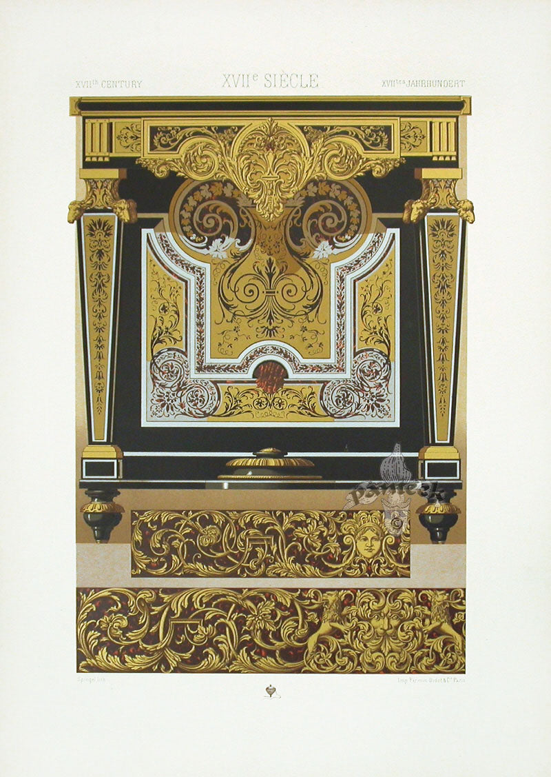 Racinet Decorative Art Nouveau Print 1889 17th Century Table