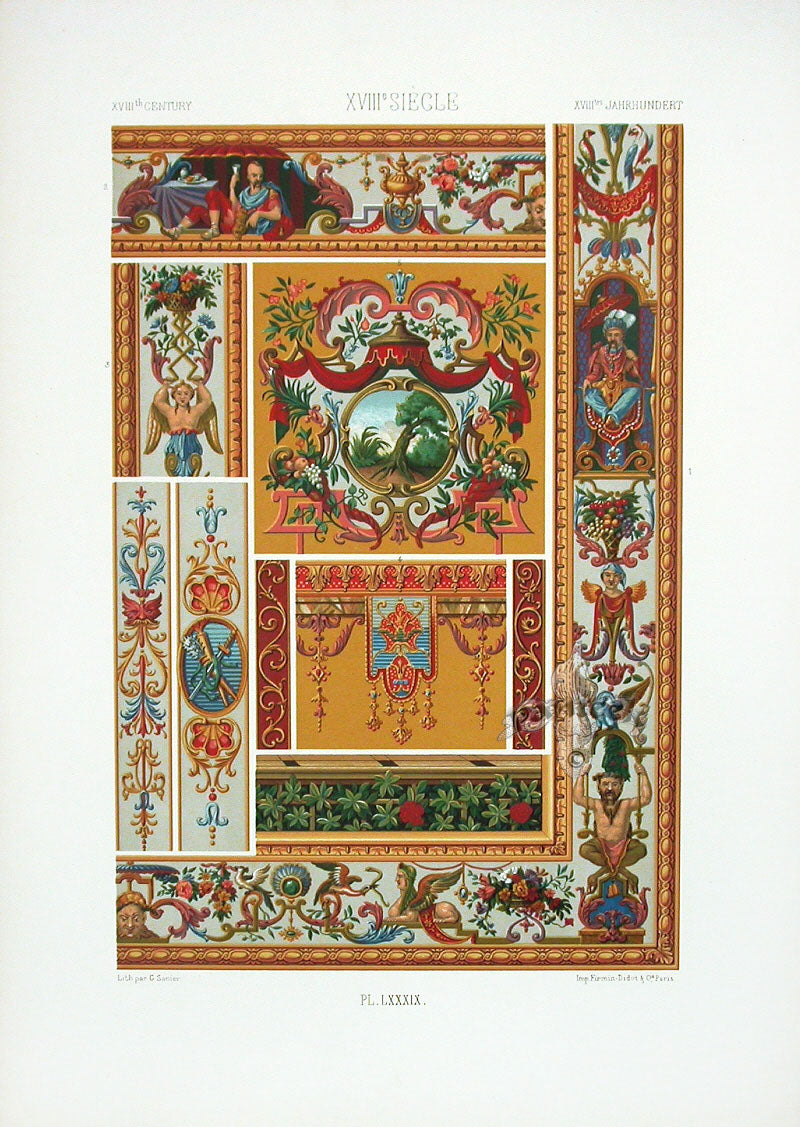 Racinet Decorative Art Nouveau Print 1889 18th Century Borders