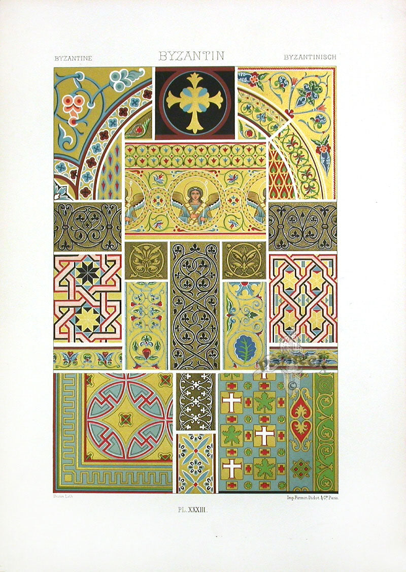 Racinet Decorative Art Nouveau Print 1889 Byzantine Angels