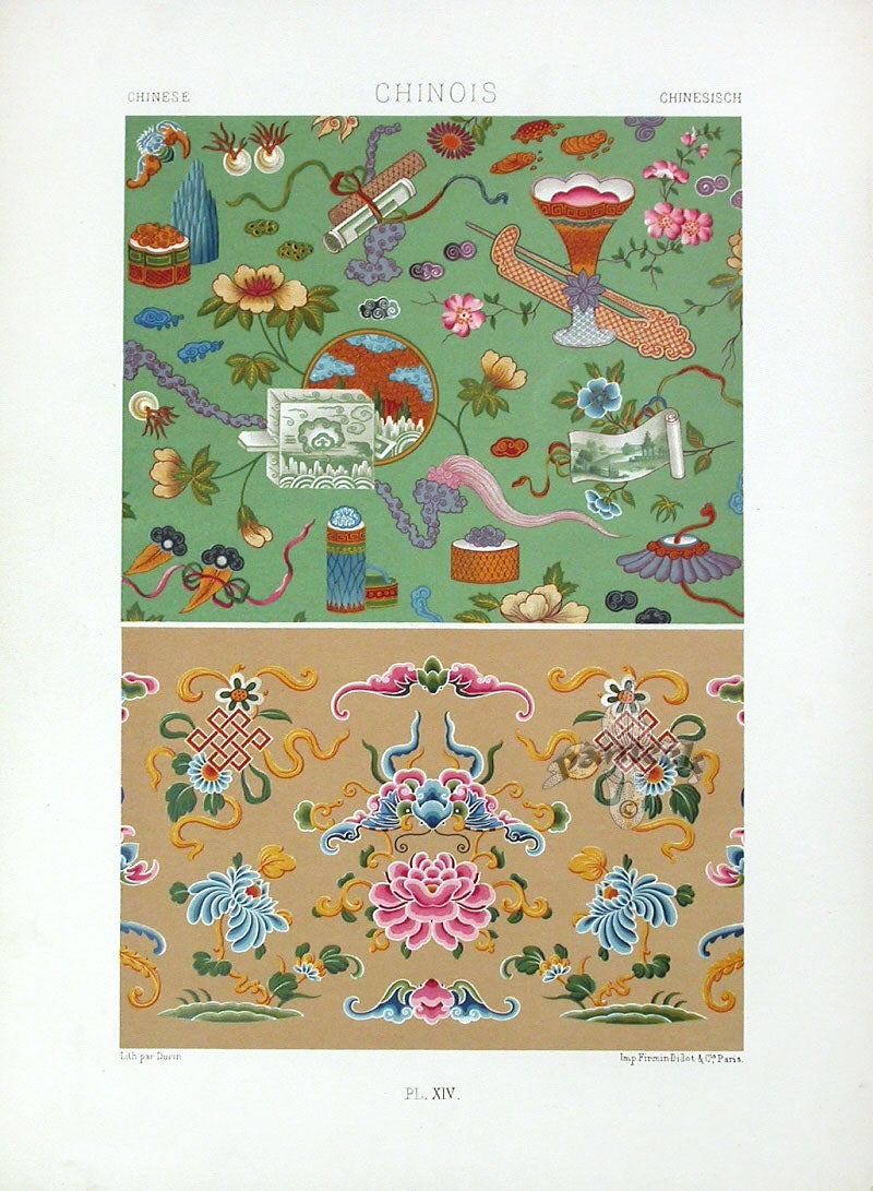Racinet Decorative Art Nouveau Print 1889 Chinese Flowers