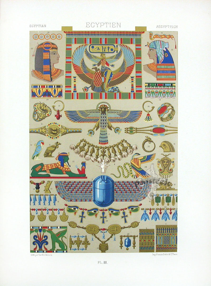 Racinet Decorative Art Nouveau Print 1889 Egyptian Jewlery