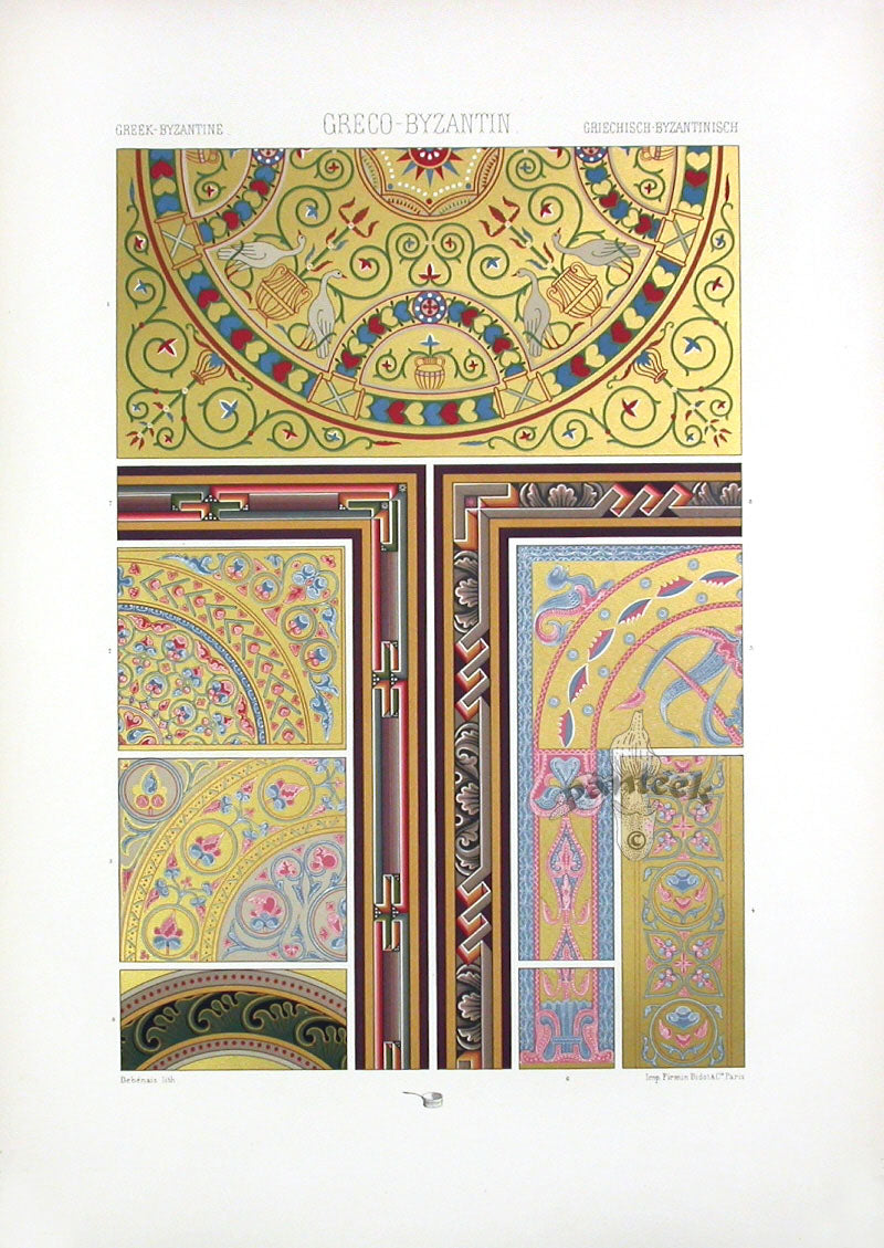Racinet Decorative Art Nouveau Print 1889 Greek Byzantine