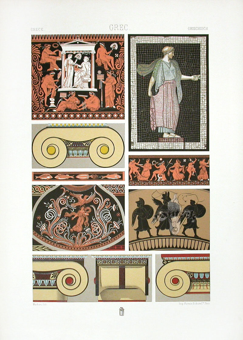 Racinet Decorative Art Nouveau Print 1889 Greek Mosaic