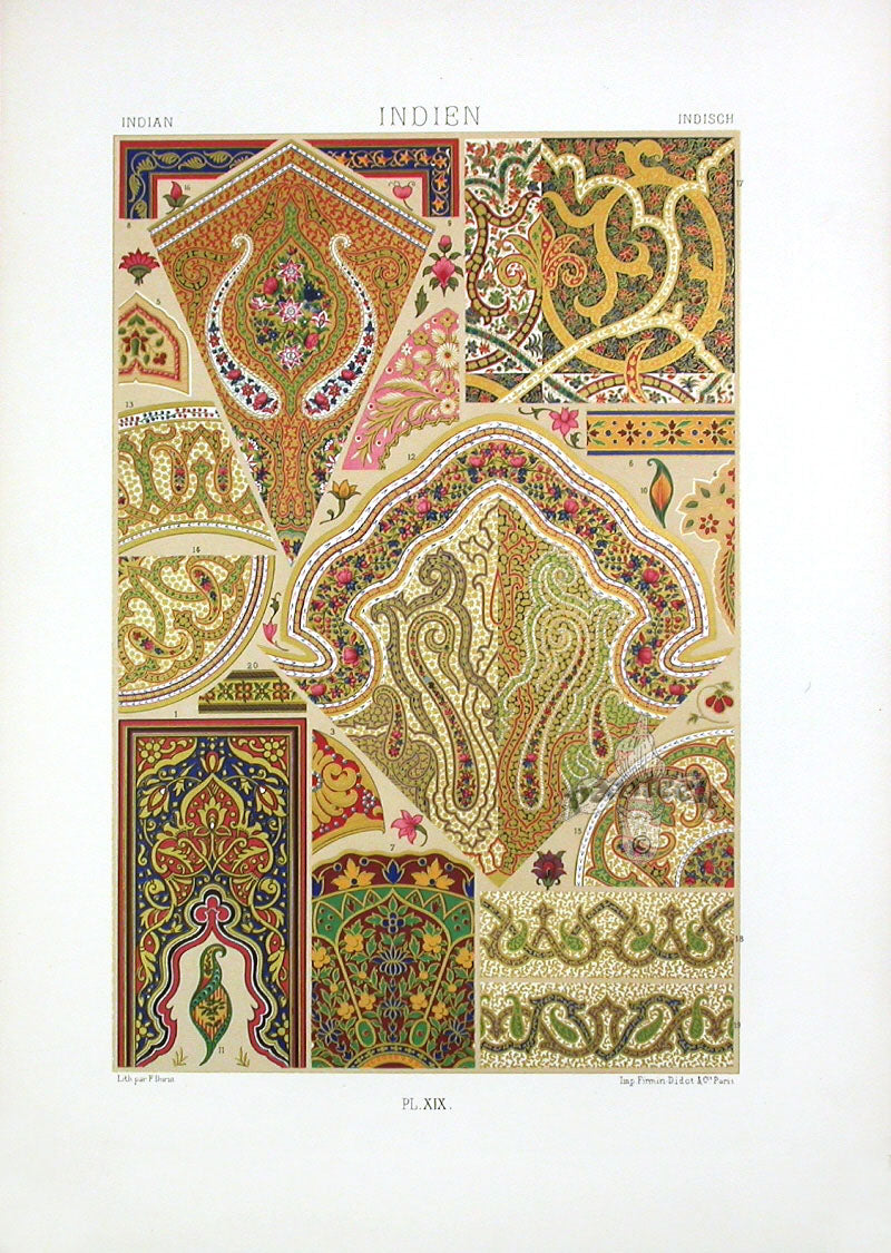 Racinet Decorative Art Nouveau Print 1889 Indian Paisley