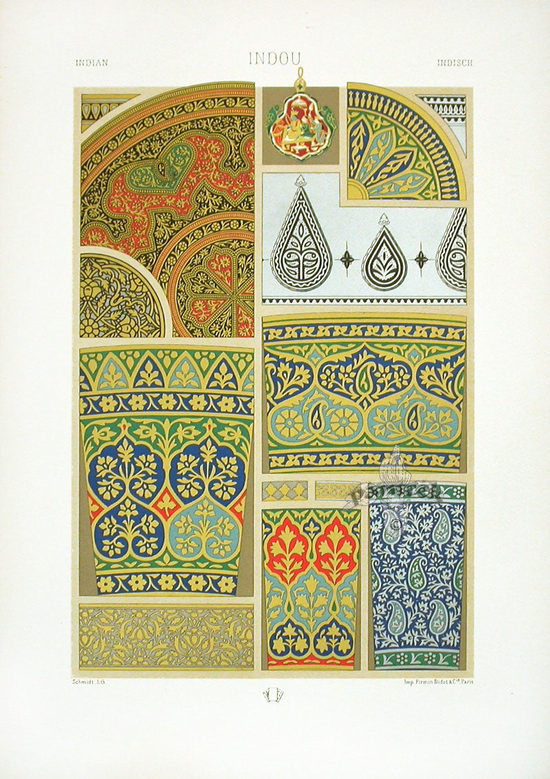 Racinet Decorative Art Nouveau Print 1889 Indian Raindrop