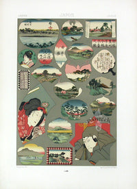 Racinet Decorative Art Nouveau Print 1889 Japanese Landscapes - Panteek Antique Prints