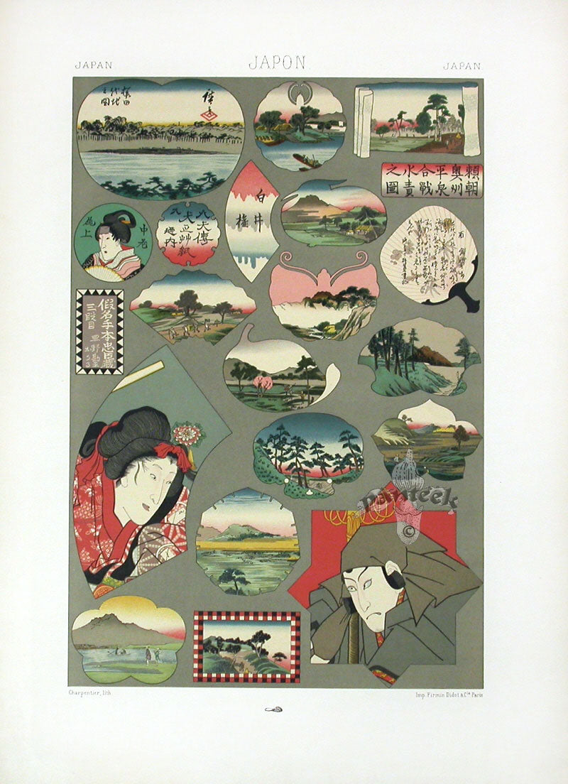 Racinet Decorative Art Nouveau Print 1889 Japanese Landscapes