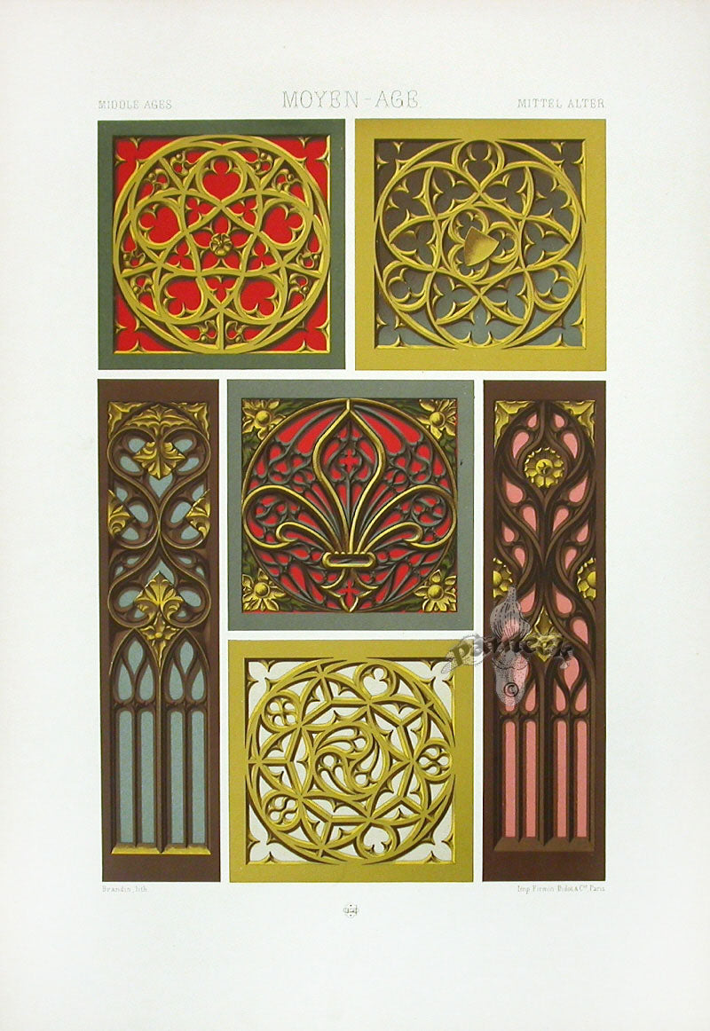 Racinet Decorative Art Nouveau Print 1889 Middle Ages Circles