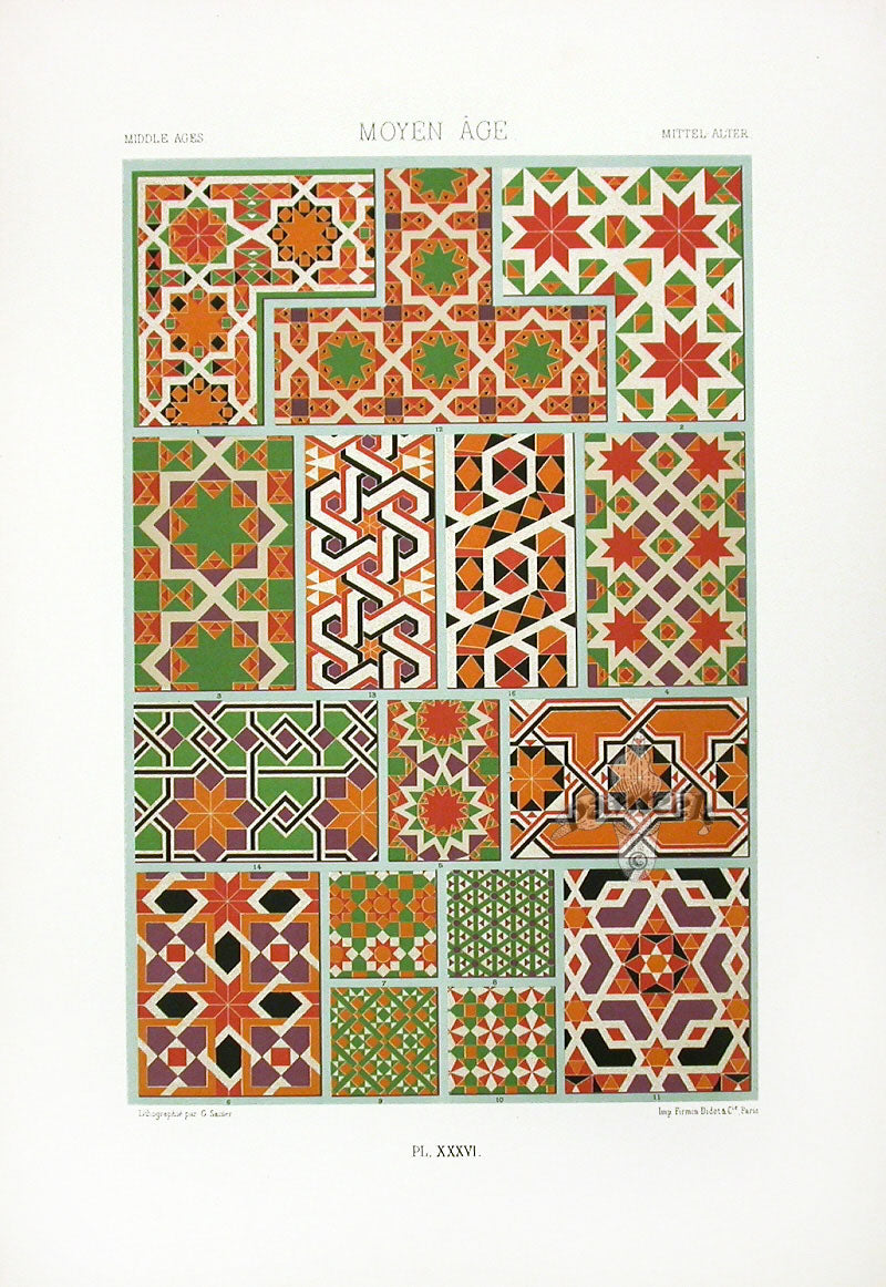 Racinet Decorative Art Nouveau Print 1889 Middle Ages Geometric