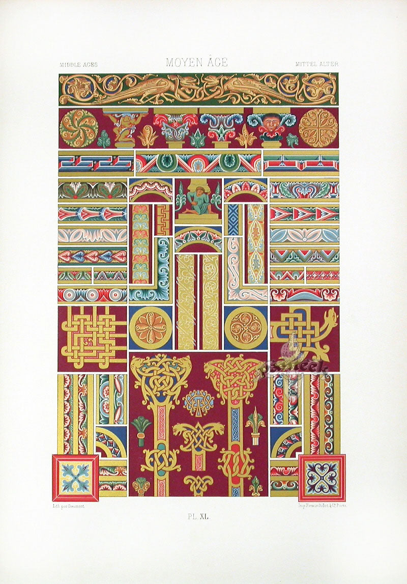 Racinet Decorative Art Nouveau Print 1889 Middle Ages Knotwork