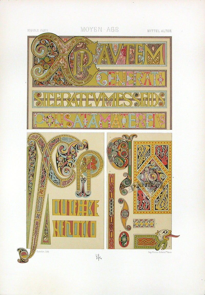 Racinet Decorative Art Nouveau Print 1889 Middle Ages Letters