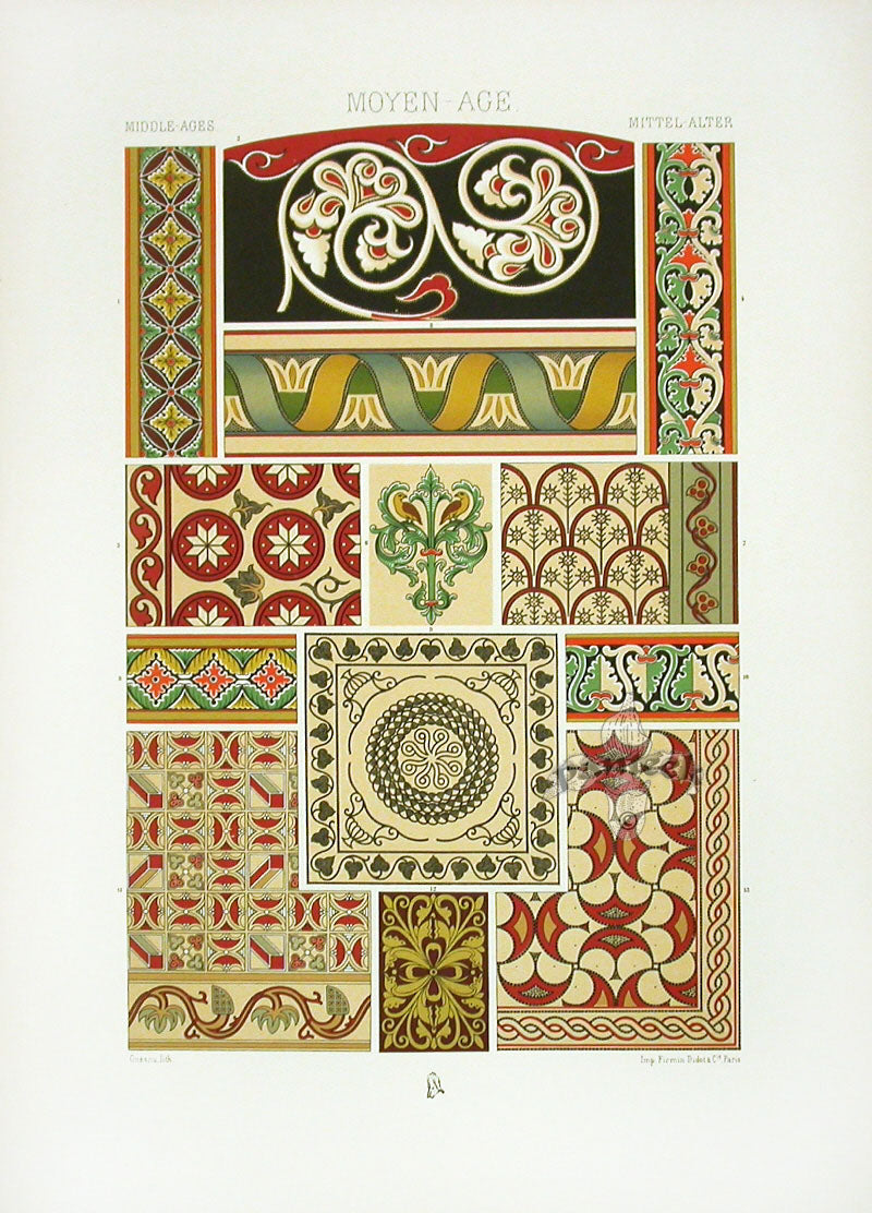 Racinet Decorative Art Nouveau Print 1889 Middle Ages Organic