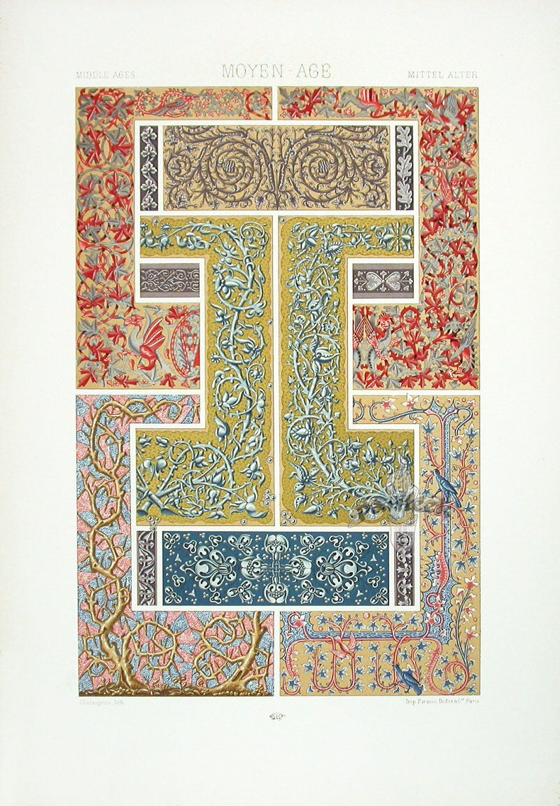Racinet Decorative Art Nouveau Print 1889 Middle Ages Spirals