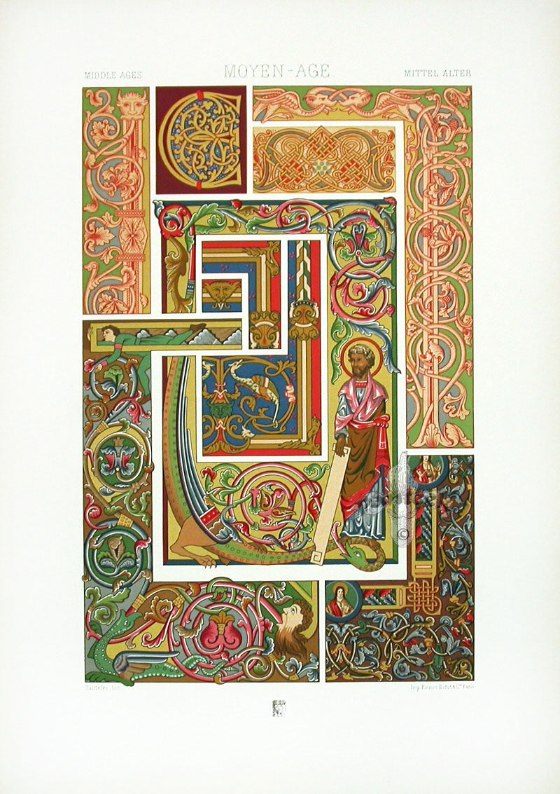 Racinet Decorative Art Nouveau Print 1889 Middle Ages St George