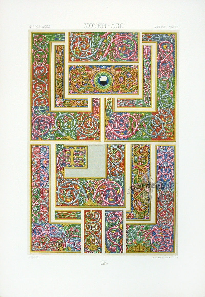 Racinet Decorative Art Nouveau Print 1889 Middle Ages Vines