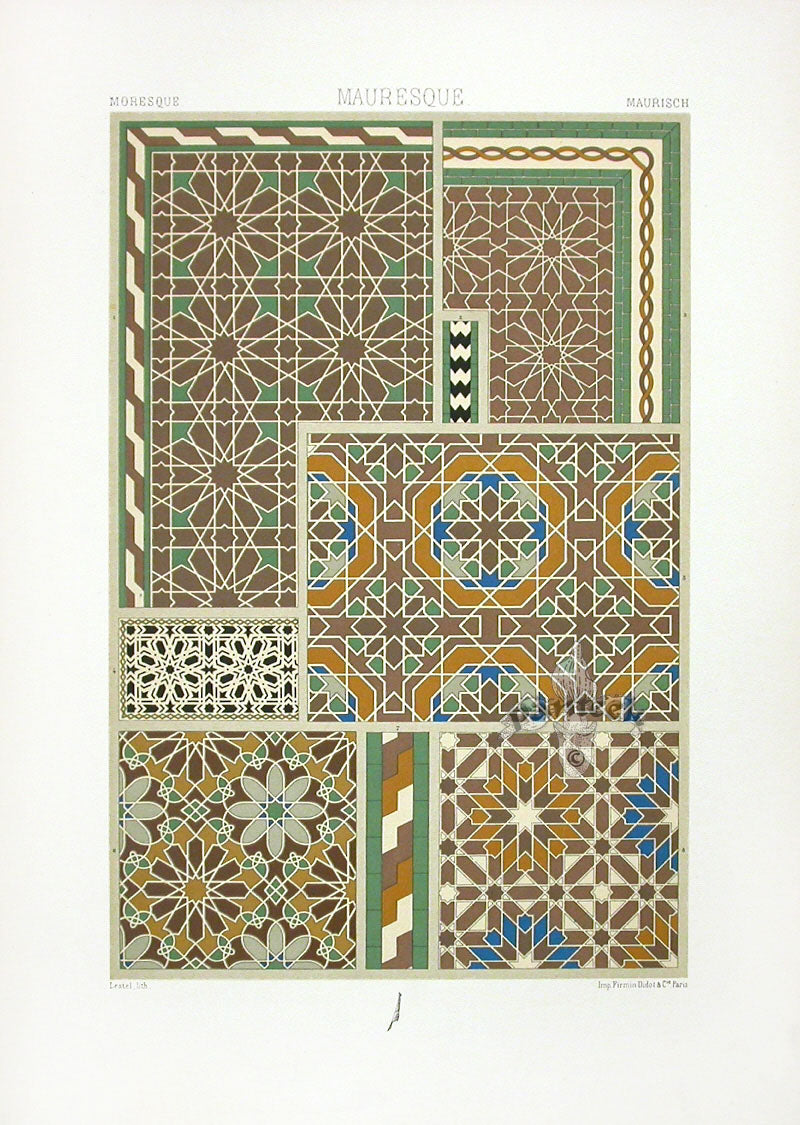 Racinet Decorative Art Nouveau Print 1889 Moresque