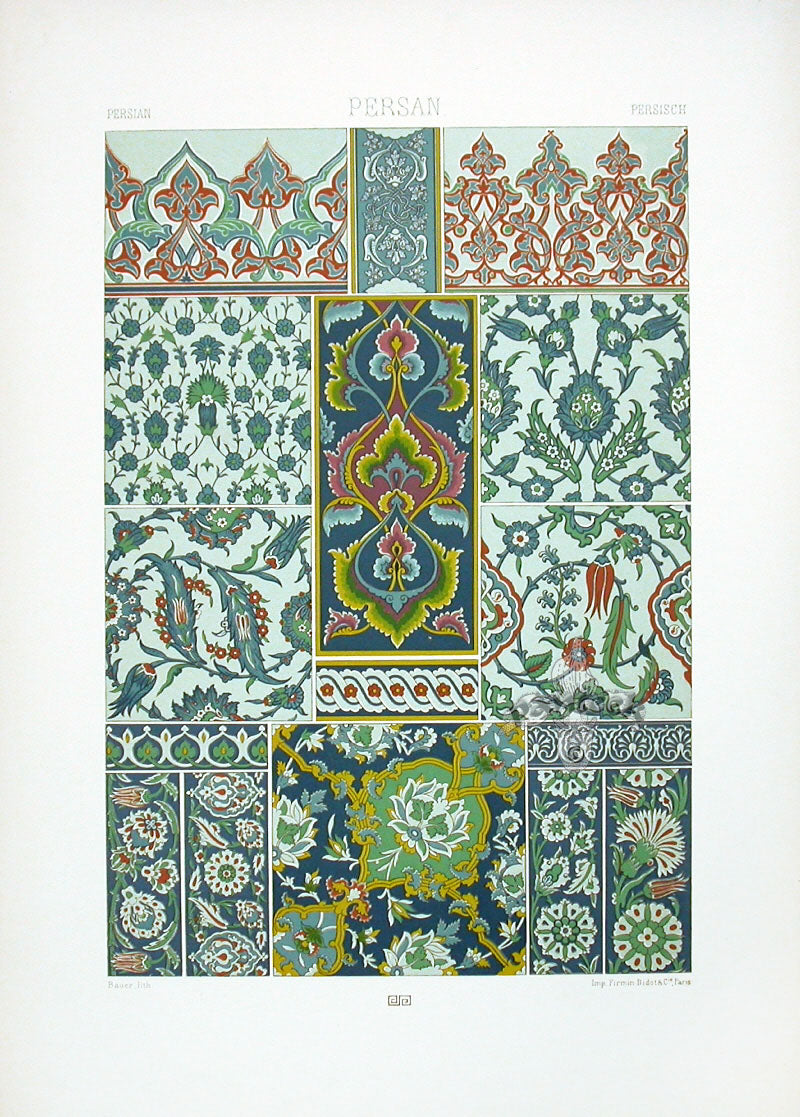 Racinet Decorative Art Nouveau Print 1889 Persian Floral