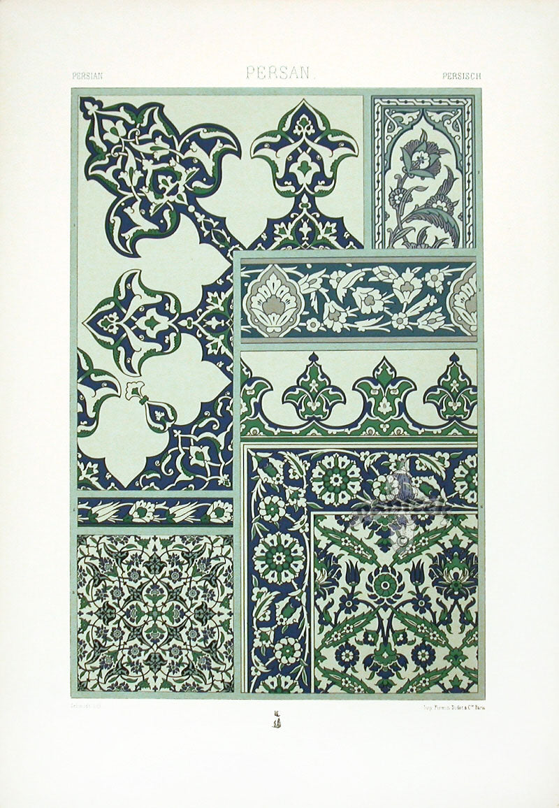 Racinet Decorative Art Nouveau Print 1889 Persian Green